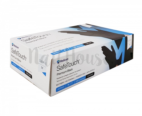 Рукавички нітрилові неопудрені Medicom SafeTouch Black, розмір M, 100 шт №1