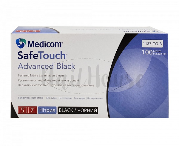 Рукавички нітрилові неопудрені Medicom SafeTouch Black, розмір S, 100 шт №0