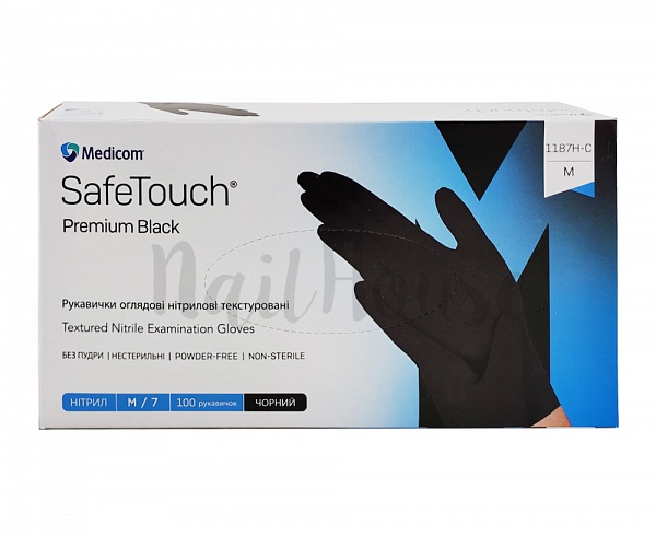 Рукавички нітрилові неопудрені Medicom SafeTouch Black, розмір M, 100 шт №0