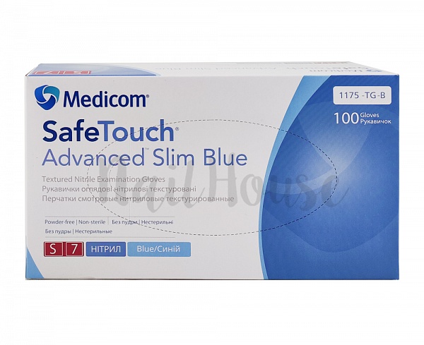 Рукавички нітрилові неопудрені Medicom SafeTouch Blue, розмір S, 100 шт №0