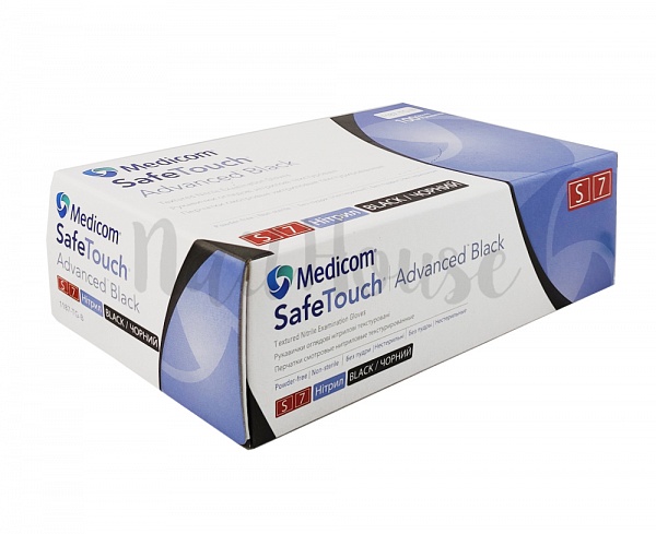Рукавички нітрилові неопудрені Medicom SafeTouch Black, розмір S, 100 шт №1