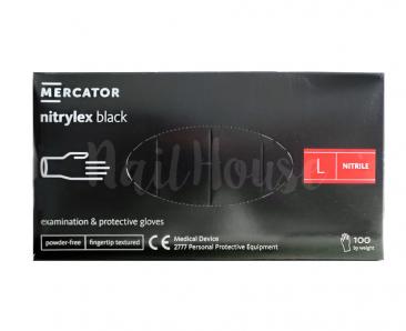  Рукавички нітрилові неопудрені Mercator Nitrylex Black, розмір L, 100 шт