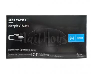  Рукавички нітрилові неопудрені Mercator Nitrylex Black, розмір М, 100 шт