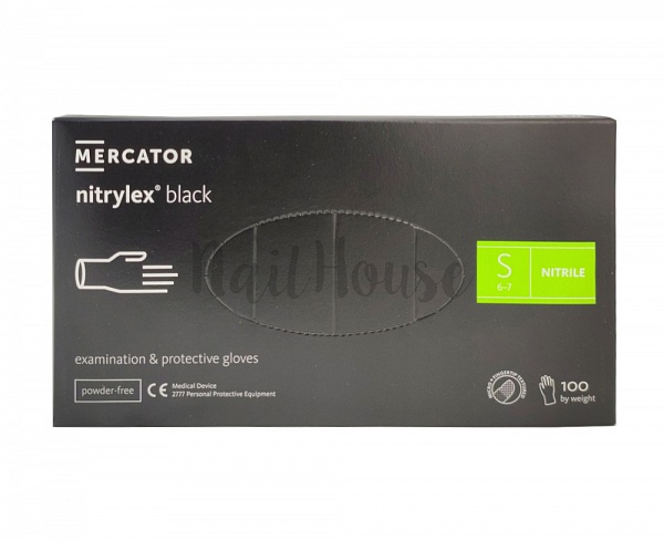 Рукавички нітрилові неопудрені Mercator Nitrylex Black, розмір S, 100 шт №0