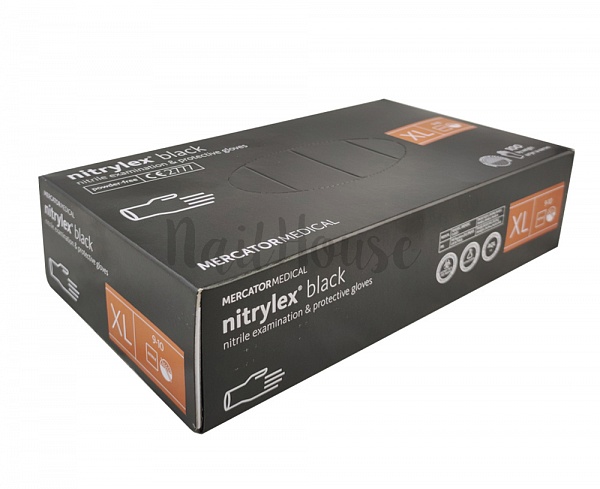  Рукавички нітрилові неопудрені Mercator Nitrylex Black, розмір XL, 100 шт №1