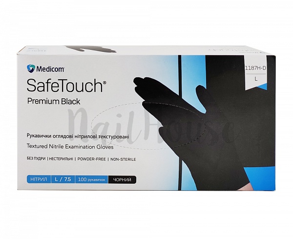 Рукавички нітрилові неопудрені Medicom SafeTouch Black, розмір L, 100 шт №0