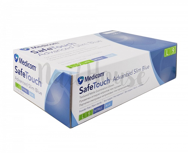 Рукавички нітрилові неопудрені Medicom SafeTouch Blue, розмір L, 100 шт №1