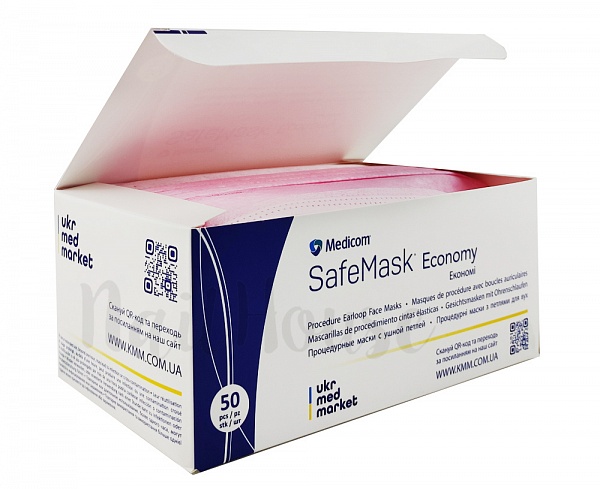 Медичні маски Medicom SafeMask Economy Рожеві, 50шт №1