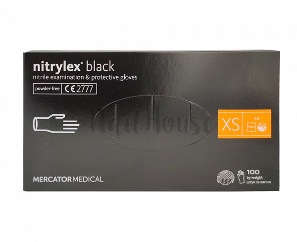 Рукавички нітрилові неопудрені Mercator Nitrylex Black, розмір XS, 100 шт №0