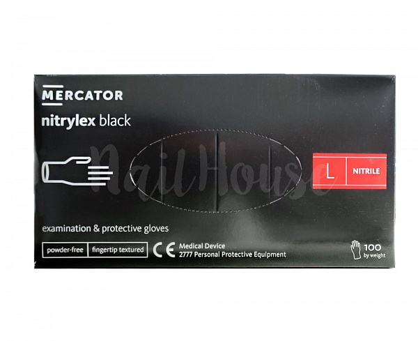  Рукавички нітрилові неопудрені Mercator Nitrylex Black, розмір L, 100 шт №0