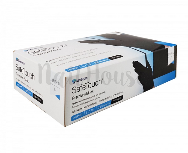 Рукавички нітрилові неопудрені Medicom SafeTouch Black, розмір L, 100 шт №1