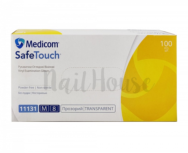 Рукавички вінілові неопудрені Medicom SafeTouch Clear, розмір M, 100 шт №0