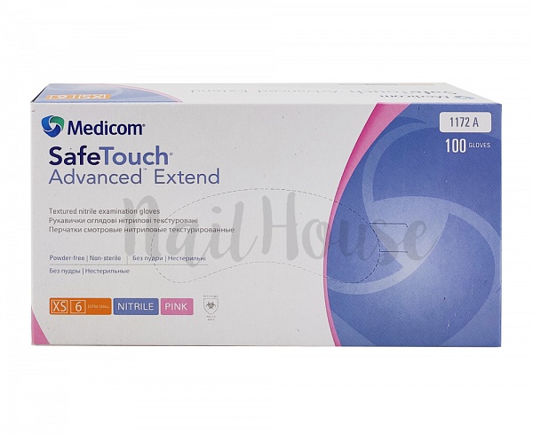 Рукавички нітрилові неопудрені Medicom SafeTouch Pink, розмір XS, 100 шт №0