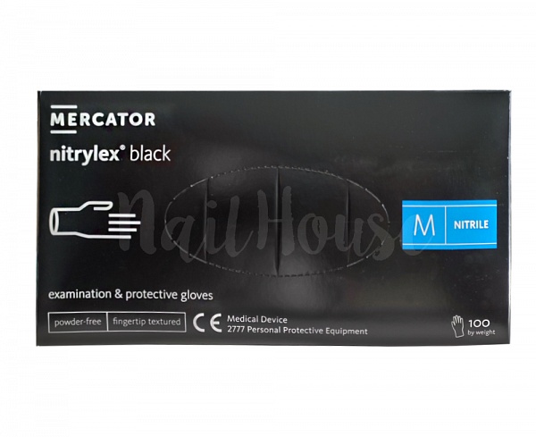  Рукавички нітрилові неопудрені Mercator Nitrylex Black, розмір М, 100 шт №0