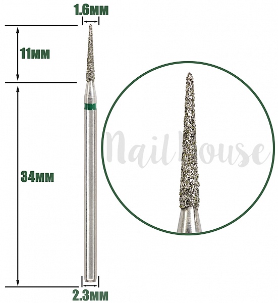 Алмазна фреза конус гострий PP Nails (166.534.016), зелена №0