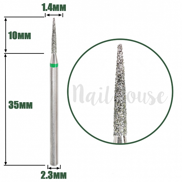 Алмазна фреза конус гострий Владміва (250.534.014), зелена №0